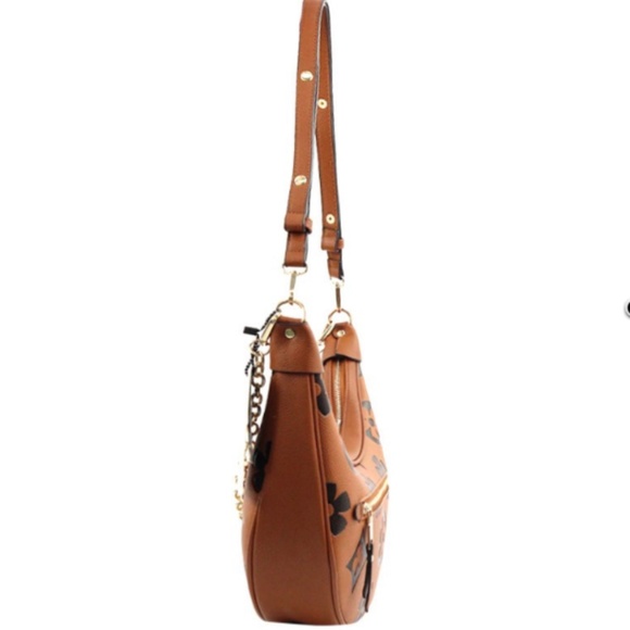 Designer-Inspired Faux Leather Flower Petal Half Moon Handbag w/ Wallet - Picture 3 of 4